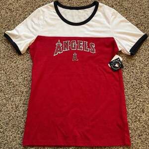 NWT MLB Los Angeles Angels Women's Colorblock Ringer T-Shirt Size M